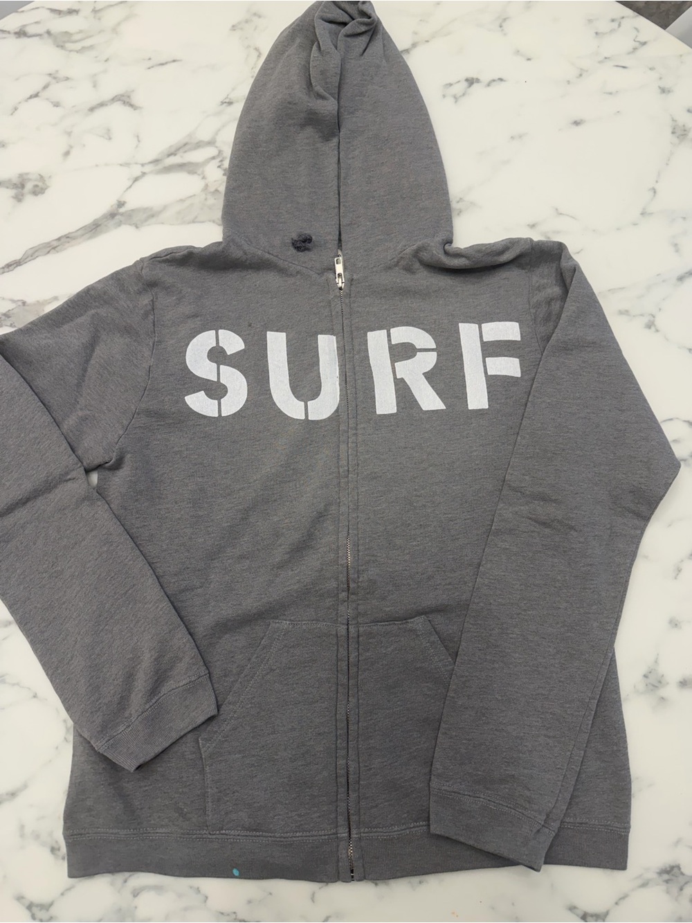 Surf lodge Gray Zip Hoodie with White SURF Graphic